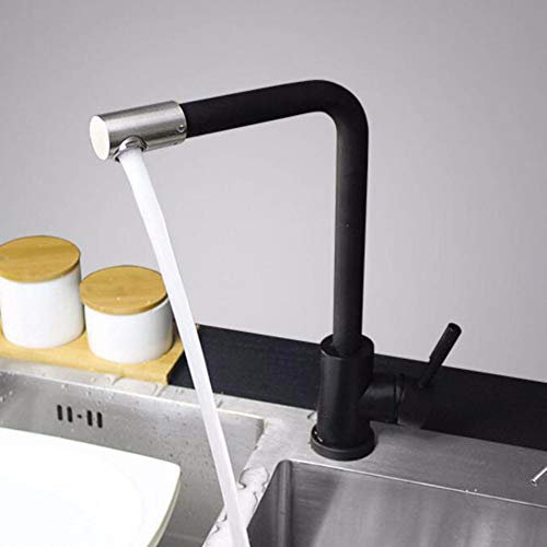 WACEH Faucet Fregadero Giratorio del Grifo de la Cocina del Grifo del Lavabo del lavaplatos frío y Caliente del Acero Inoxidable 304, Negro C Water-Tap
