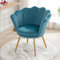 Ya-Home Samt Sessel Wohnzimmer, Schminktischstuhl mit Goldfuß Gepolsterter Blumenform Loungesessel Relaxsessel für Wohn/Schlafzimmer,Blau