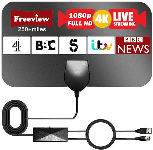 2025 FWQW Upgraded TV Aerial - Indoor TV Aerial for Smart TV with Signal Booster - Digital Aerial for Freeview TV 280+ Miles Long Range Support 4K 1080P