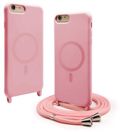 BGHHEU Silicone Coque Magnétique pour iPhone SE 2020 / iPhone 8 avec Cordon,Compatible avec MagSafe,Étui Housse Silicone avec Portable Lanyard Réglable, Rose