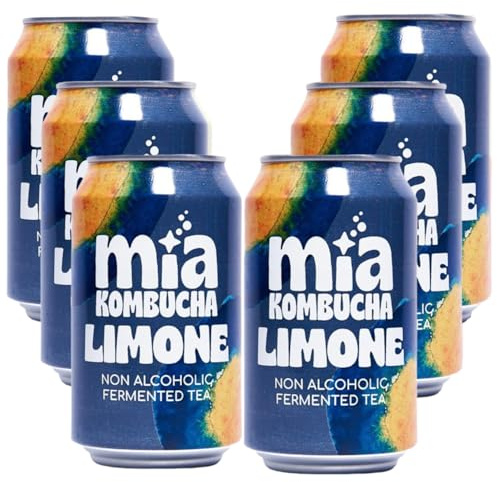 Mia Kombucha al Limone, 330ml | 6 Lattine Tè Fermentato Naturale, Con Succo di Limone, Ricca di Probiotici, Antiossidanti, Bevanda Analcolica