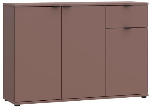Casa Vital Kommode Ganymede 231, 120x34x82 cm, 2 Innenschränke mit Einlegeböden, 1 Schublade, Flügeltüren, Schwarze Kunststofffüße (Terrakotta Rot)