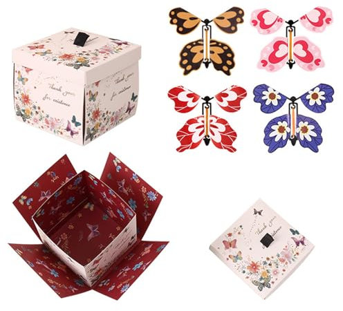 KASESSS Überraschungsbox mit Fliegende Schmetterlinge, Explosionsbox DIY Handgemachte, Geschenkbox Geburtstag, Surprise Box Schmetterling, Pop Up Box für Geburtstag Hochzeit Abschluss Partydeko