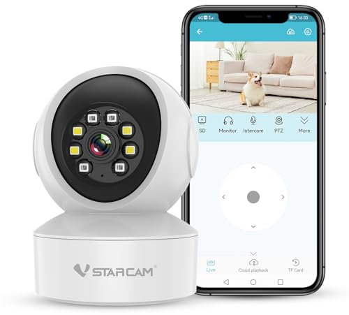 VSTARCAM 1080P Indoor Security Camera, Pet Camera with Speaker, Cameras for Home Security Pet Phone App, IR Night Vision, 2-Way Audio, Motion Detection, 2.4 GHz Wi-Fi, 24/7 SD & Cloud Storage