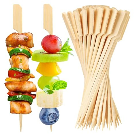 Qixuer Bamboo Skewers, 200 Pcs 15cm Wooden Handle Natural Color - Finger Food Skewers, Grill skewers, Shish Kebab
