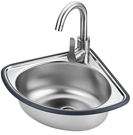 GLMGBP Eckwaschbecken zur Wandmontage, Edelstahlspüle mit Einzelbecken, mit Abtropffläche und Wasserhahn, Kantenschutz für den Innen- und Außenbereich, Garage, Waschküche/Hauswirtschaftsraum, Resta