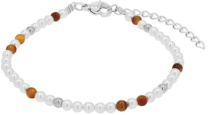 Amor - Damen Armband Edelstahl - mit Lapis und Perlen - Kugel Anhänger