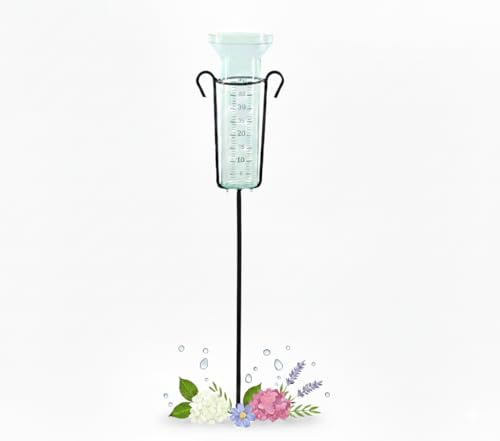 mucHome Regenmesser mit Metall Erdspieß, 75 cm, Regenmengenmesser bis 40 mm/m², große Skala, Wetterstation für Garten und Terrasse, Gartenstecker