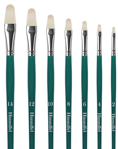 Himmlfel filbert paint brush set, 7 pcs hog bristle filbert paint brushes for oil, acrylic and gouache painting