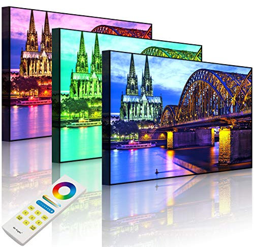 Lightbox-Multicolor | LED Bild Leuchtbild | Wunderbare Hohenzollernbrücke bei Nacht | 100x70 cm | Front Lighted