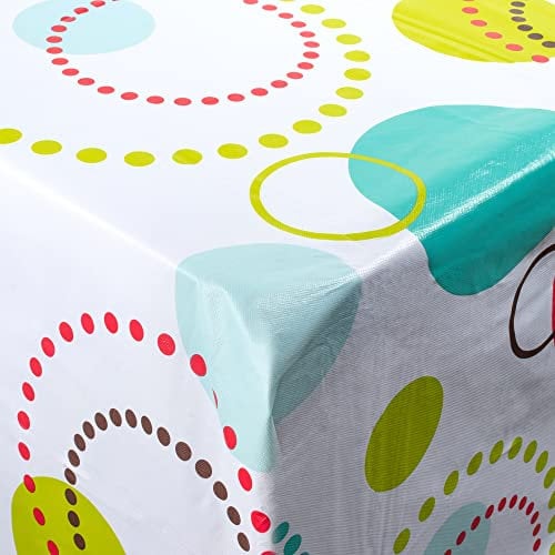 Jazooli Large Tablecloth, Wipe Clean PVC Vinyl, Waterproof & Heat Resistant, Dining Kitchen Table Cover Protector Sheet Washable Wipeable, 140cm x 240cm, Circles