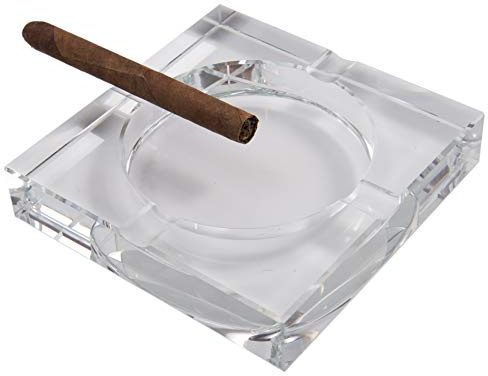 Aschenbecher – Kristall Zigarren Aschenbecher mit 4 Schlitzen, inklusive Geschenkbox – 5,8 x 5,8 x 1,1 Zoll (transparent, 14,7 cm)