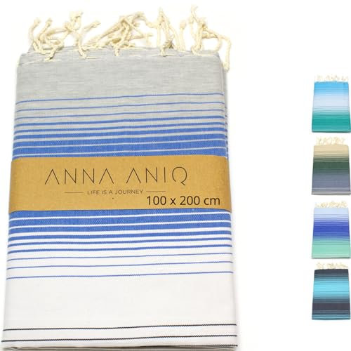 ANNA ANIQ Hamamtuch groß 100x200 cm Reise Strandtuch XXL Saunatuch Damen - 100% Baumwolle Fouta Pestemal Stranddecke Saunakilt Saunahandtuch Herren Badetuch Strandhandtuch (Jeans-Blau schattiert)