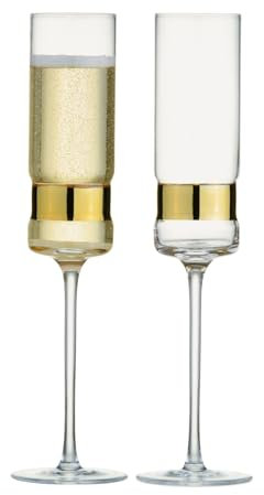 Anton Studio Designs SoHo Handmade Champagne Flutes Perfect Party Tableware for Weddings and Celebrations - 200 ml - Gold - Set of 2 Elegant Champagne Glasses