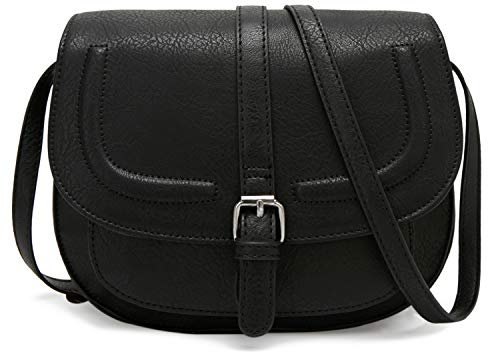 Damen PU Leder Schultertasche Kleine Umhängetasche Retro Schwarz