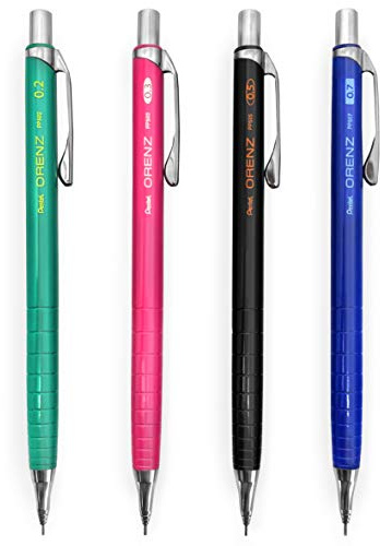 Pentel Orenz Mechanical Pencils - 0.2/0.3/0.5/0.7mm - Assorted Barrel Colours - Pack of 4