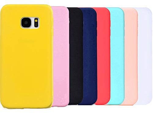 HereMore 8X Coque pour Samsung Galaxy S7, Etui TPU Gel Silicone Souple Coque Cover Soft Case Housse Protection Anti Rayures - Rouge, Bleu Foncé, Rose Foncé, Vert, Jaune, Rose, Blanc, Noir