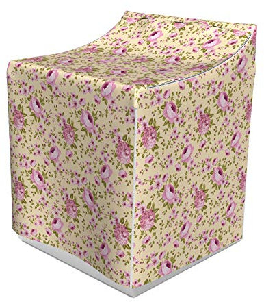 ABAKUHAUS Pfingstrose Waschmaschienen und Trockner, Hortensien auf Branchen Vintage nostalgische Feminine Natur Wachstum, Bezug Dekorativ aus Stoff, 70x75x100 cm, Olivgrün Pale Pink