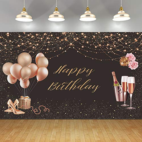 Bannière de Toile de Fond Joyeux Anniversaire pour Femmes Filles, Affiche de Signe en Or Rose Rose en Tissu pour 16e 18e 30e 40e 50e 60e 70e bannière de Fond de Photo de fête d'anniversaire