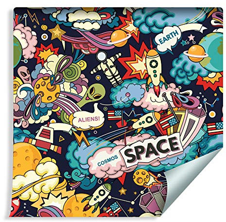 Wallepic Tapete 10m Vlies Tapete Weltraum Cartoon Kosmos Vliestapete 1000x53cm Wand Tapete Wohnzimmer Kinderzimmer Moderne Wanddeko Wand Dekoration