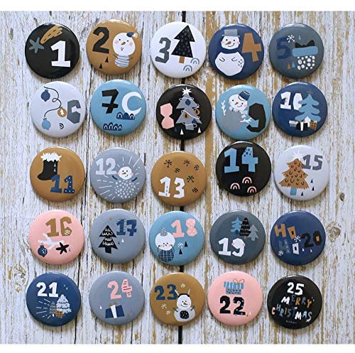HERZWILD adventskalender zahlen buttons nummer anstecker nadeln weihnachtskalender selber basteln f. Jutesäckchen (schneemann)
