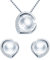 Yumilok Damen Schmuckset Halskette mit Perlen Zirkonia Anhänger & Damen Ohrstecker Ohrringe aus 925 Sterling Silber für Frau Mädchen