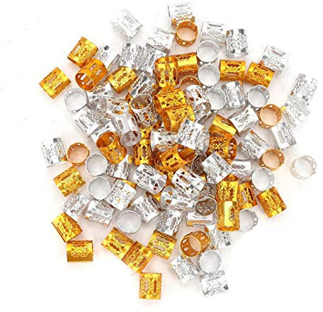 100 Stück Verstellbare Flechten Perlen Haar Accessoire Gold + Silber Metall Dreadlocks Perlen Hair Braid Beads Haarschmuck Dekorationen Perücke Zubehör