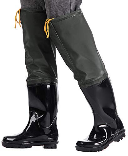 QTDZ Trampolieri Super Alti Addensati Uomo Donna Pantaloni da Acqua Stivali Multiuso in Gomma da Pioggia Stivali da Pesca Leggeri Resistenti all'Usura Scarpe da Acqua in PVC Antiscivolo,Nero,44 EU