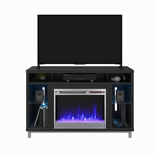 Ameriwood Home Lumina Fireplace Stand for TVs up to 48, Black Oak