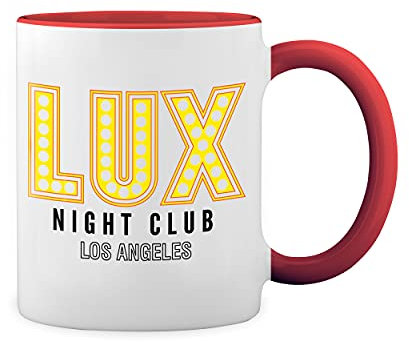 GR8Shop Lux Night Club Gold Lucifer Morningstar Blanc tasse à café avec Red Rim et poignée Mug