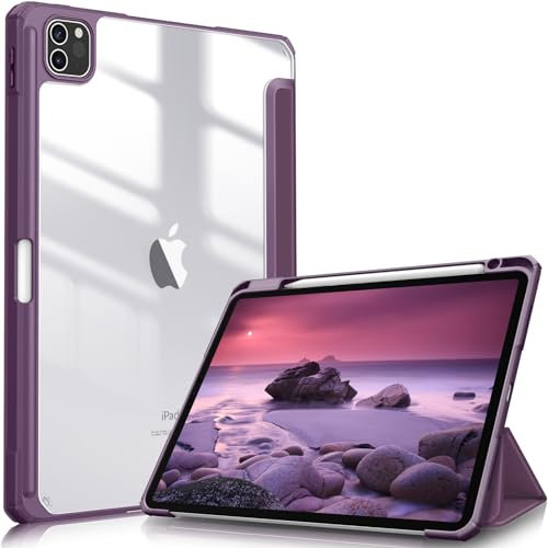 FINTIE Hybrid Hülle für iPad Pro 11 2022/2021 (3./4. Generation) mit Stifthalter - Stoßfeste Schutzhülle mit transparenter Hartschale auf der Rückseite für iPad Pro 11 2020/2018, Lila