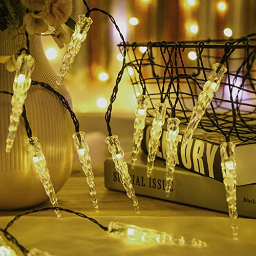 KEEDA 30LED Solar Eiszapfen Lichterkette Outdoor Eisstreifen Licht für Garten Terrasse Weihnachtsdekoration (Warmweiß)