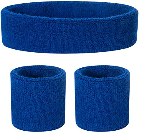 ONUPGO Lot de 1 Bandeau de Sport en Coton pour Enfant (1 Bandeau + 2 Poignets) (Blue)