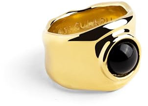 SINGULARU - My Onyx Ring. Messing mit 18 Kt Vergoldeter Beschichtung und Naturstein. Schmuck für Damen. Größe 12.