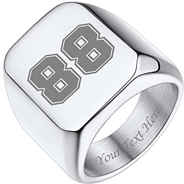 Bestyle Siegelring Herren mit Gravur Quadrat-Ring Herren Erinnerungsgeschenk Signetring Mädchenring Hip Hop Ring Silber 65