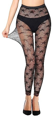Collants résille sans pieds pour femme Noir, Étoile solide, taille unique