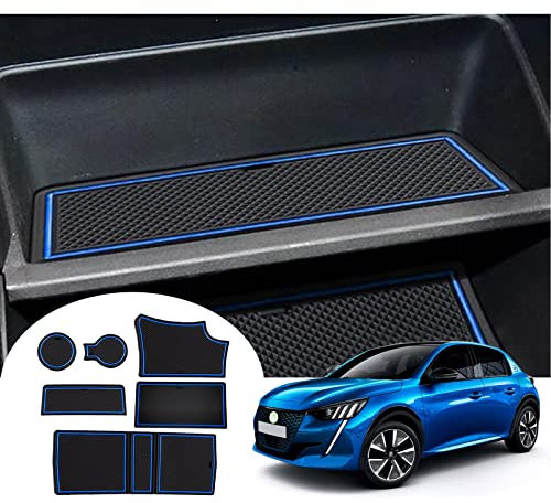 GAFAT Neu Peugeot 208 e-208/ Peugeot 2008 e-2008 Restyling 2020-2024 2025 Antirutschmatten, Peugeot 208 2023 Mittelkonsole Armlehne Gummimatten, Getränkehalter Matte, Türnaht Matten (Blau)