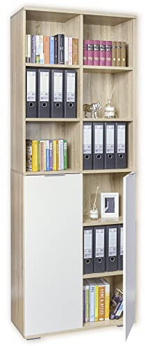 Hochschrank Bücherschrank Aktenschrank mit 2 Türen Ordnerschrank B 80,2 cm x H 214,7 cm x T 35 cm Sonoma Eiche/Weiß Mehrzweckschrank - Büromöbel