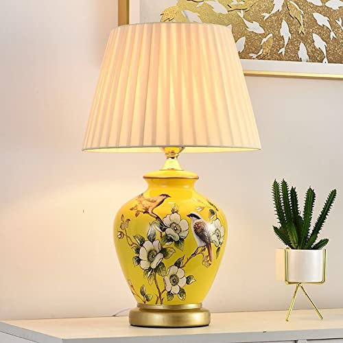 Chao Zan Tischleuchte Beleuchtung, Land-Art-Tischlampen,Stoffschirm Lampshade Keramik Tischlampe Eingang Korridor Nachtlicht E27 -Fassung,Wohn- & Schlafzimmer Nachttischlampe, H x D: 51 x 31 cm