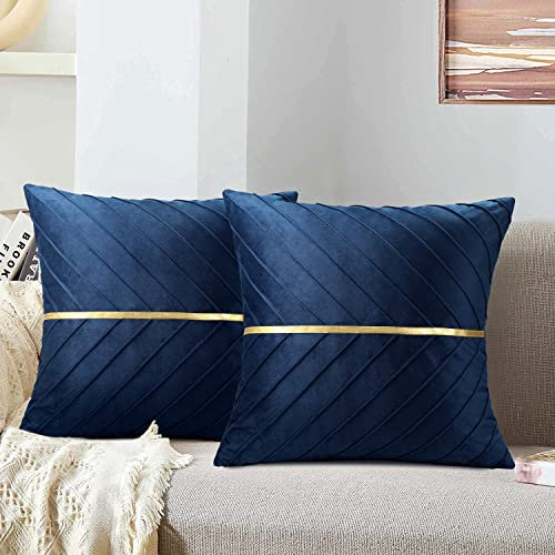 MAIXUN Samt Kissenbezüge 45x45 cm Navy Blau Zierkissenbezug Sofakissen Weich Couchkissen Kopfkissen Sitzkissen Kissenbezug Deko Kissen Deko Luxuriös für Wohnzimmer Schlafzimmer Büro Auto Sofa 2er Set