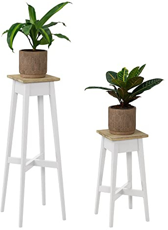 Statement Furniture Florence Indoor Plant Stands in White. Set of Tall and Short Wooden Plant Stand Tables ASSEMBLED