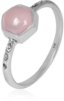 Silver Eternity Bague en quartz rose en argent sterling 925 avec pierre de naissance de janvier pour femme, Argent sterling, Quartz rose