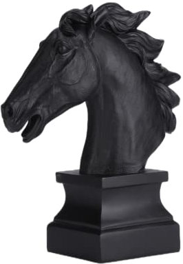 30,5 cm schwarze Pferdekopf-Statue, groß, Kunstharz, handbemalt, lebendige Tier-Sammlerstück, Pferde-Skulptur für Tischplatte, Zuhause, Büro, Dekoration und Reitsport