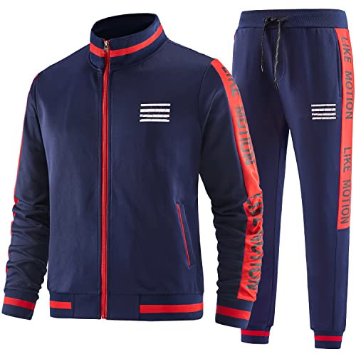 W JIANWANG Herren Jogginganzug Trainingsanzug Sportanzug Fußball Sporthose für Gym Tracksuit Atmungsaktiv Hausanzug Marineblau JW-2016-XL