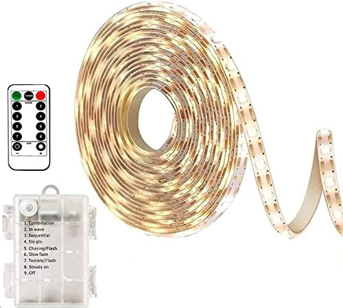 SUAVER Tira de luces LED, funciona con pilas, 5 m, 150 ledes, flexible, con mando a distancia, temporizador, resistente al agua, 8 modos, cortable, autoadhesiva, regulable, iluminación decorativa