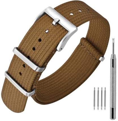 ANNEFIT Nylon Uhrenarmbänder 20mm mit Edelstahl Metall Schließe, Sport Atmungsaktive Ersatzarmband (Braun)