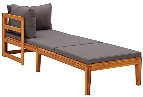 FIRBNUS Sonnenliege mit 1 Armlehne Dunkelgrau Massivholz Akazie Liegestuhl Balkon Sonneninsel Outdoor Gartenliege Holz Sonnenliege Holz Gartenliegen Gartenmöbel Lounge Sofa Outdoor Liegestuhl Garten