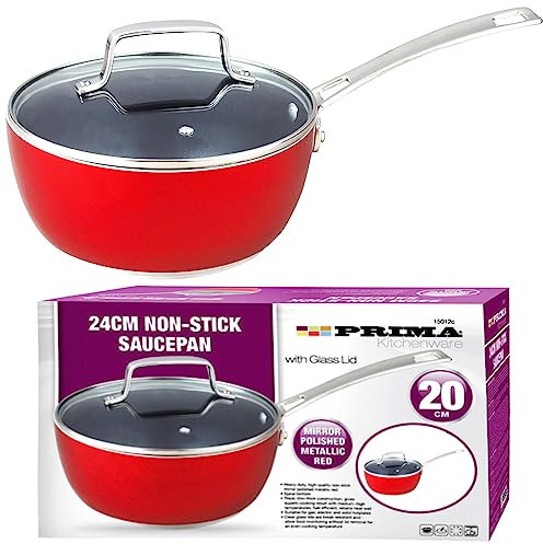 20CM Prima Apple Shape Non-Stick Saucepan & Lid Red Kitchen Cookware Home Chef Healthy Food Cooker UK Free P&P