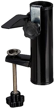 Relaxdays Schirmhalterung für Balkon, Stockgröße 25-38 mm, für eckige Geländer, Sonnenschirm Klemme, Stahl, schwarz