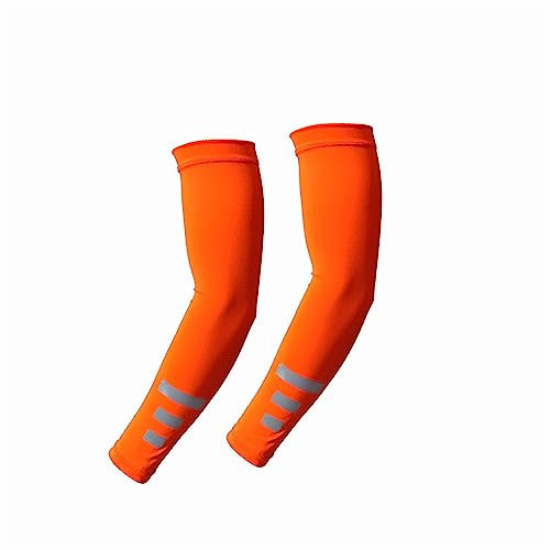 JIANJU Sportarmstulpen, UV-Sonnenschutz, kühlende Armstulpen UPF 50 für Herren/Damen, Eisseidenärmel, Sport-Kompressionsarmstulpen für Radfahren, Fußball, Laufen (blau), Orange, M